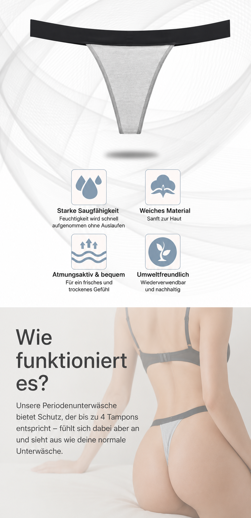 Sexy Perioden-Tanga-Slips, 4-lagige auslaufsichere Perioden-Slips, auslaufsichere Unterwäsche